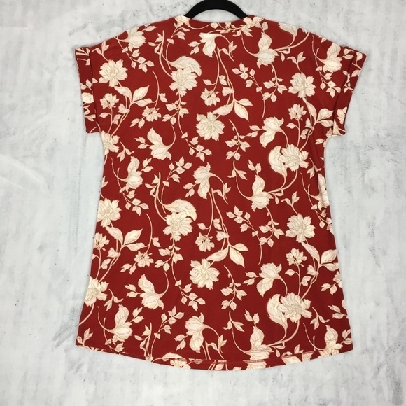 Lily Morgan Top Rust Floral Short Sleeve Sz Medium Satiny Flowy Fabric - Picture 2 of 10